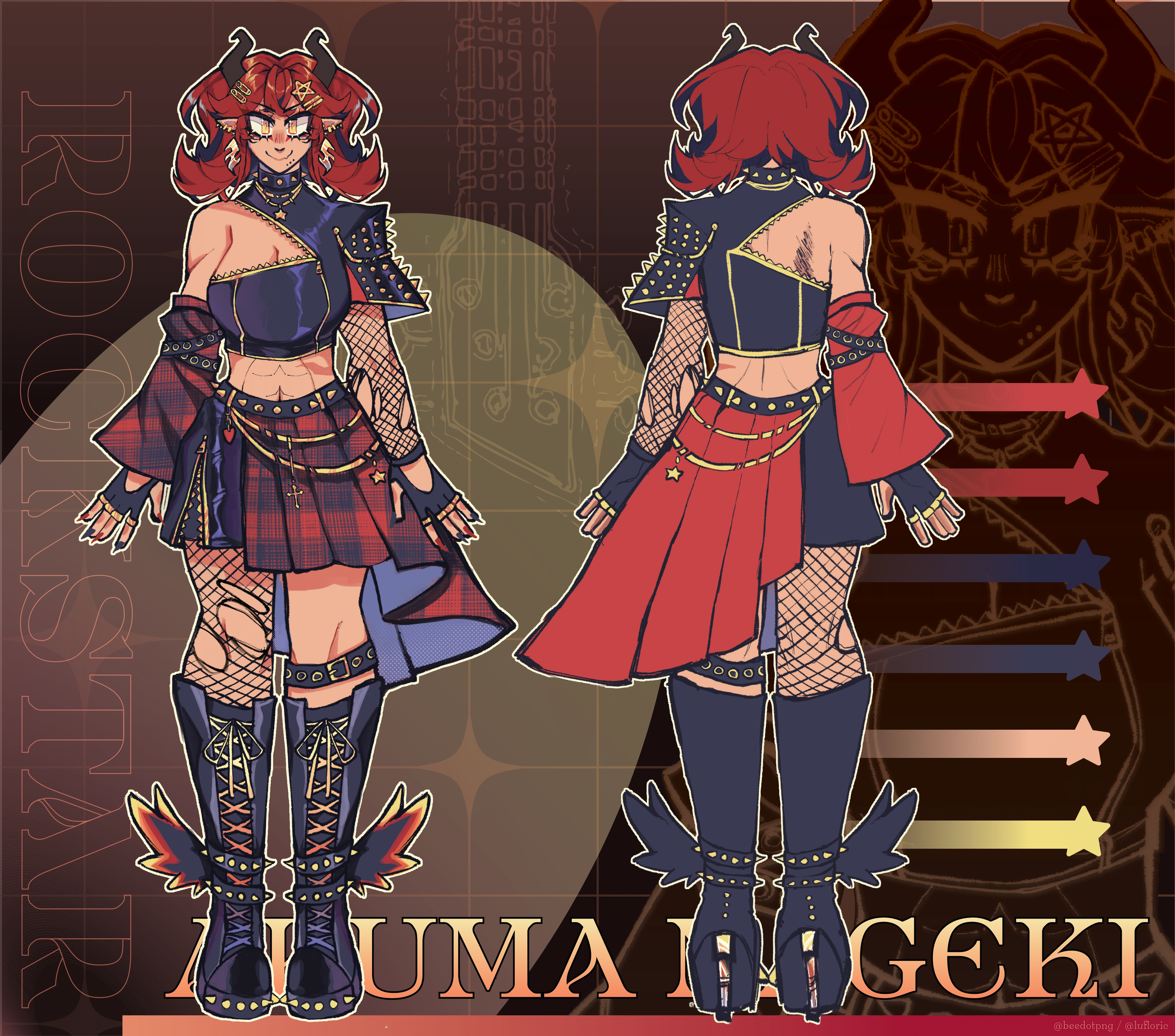 Akuma Nageki character sheet, illustration by beedotpng. 2025.